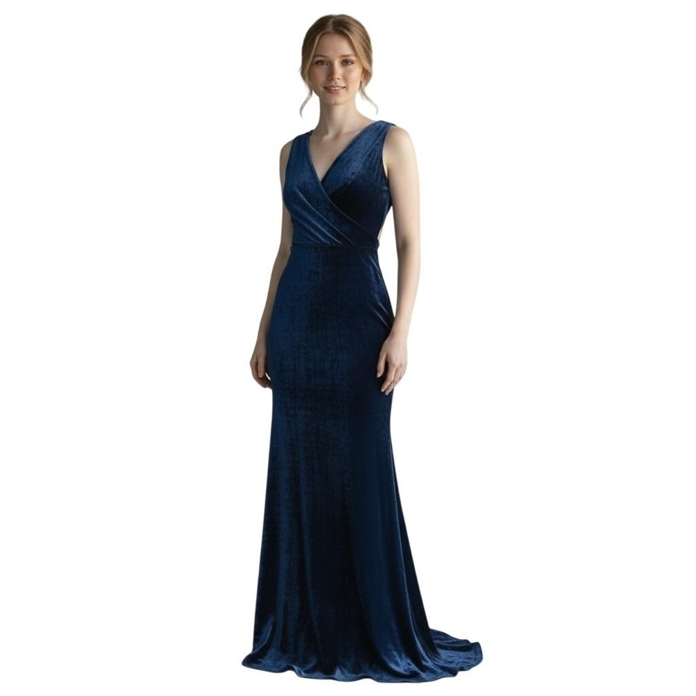 Lauren Ralph Lauren Blue Velvet Crushed Gown Dress Size 8 Evening‎ Formal NWT